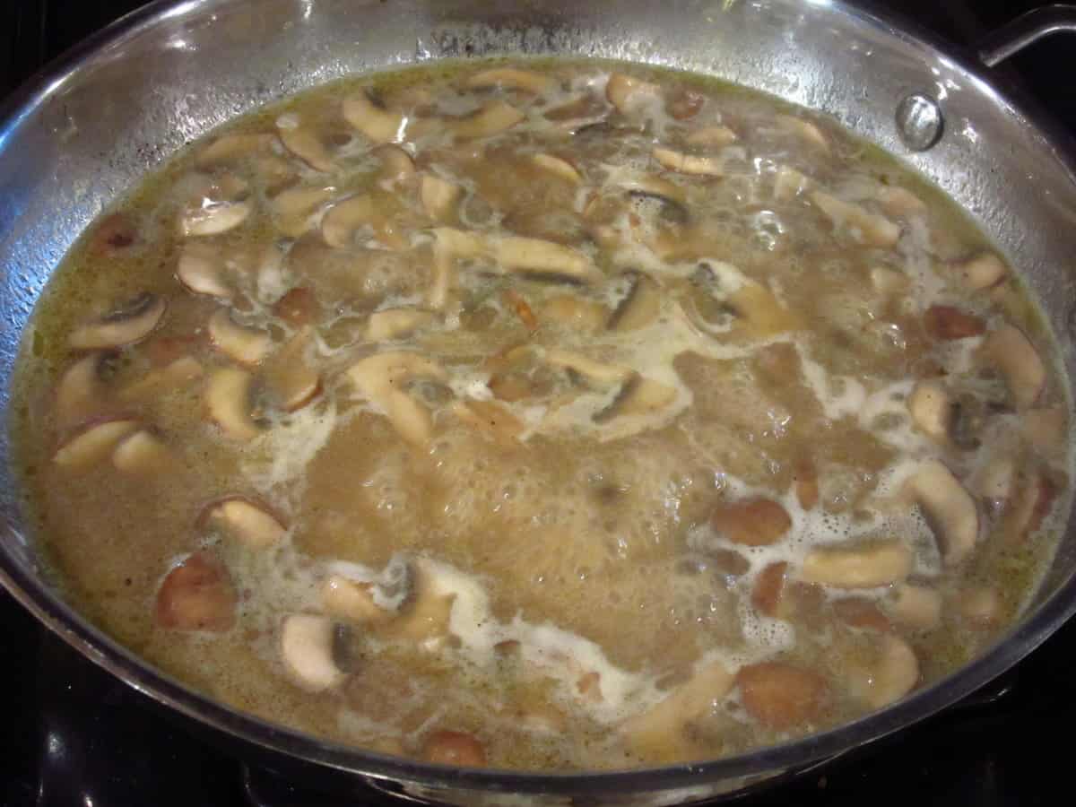 Mushroom Bourbon Gravy in a skillet.