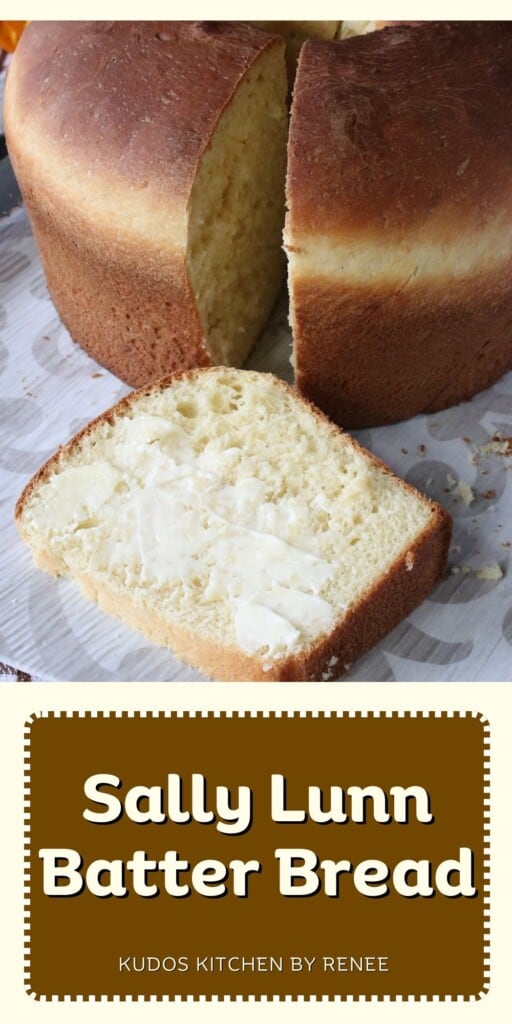 A Pinterest image of Sally Lunn Batter Bread with a title test.