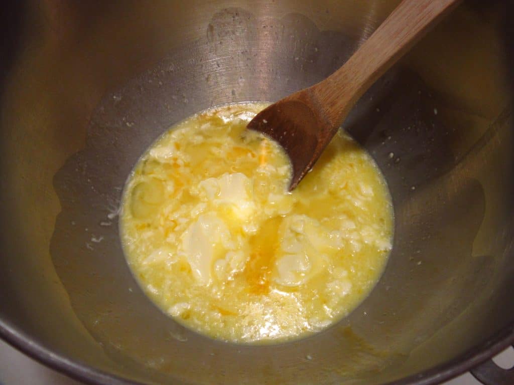 Batter bread ingredients in a bowl.