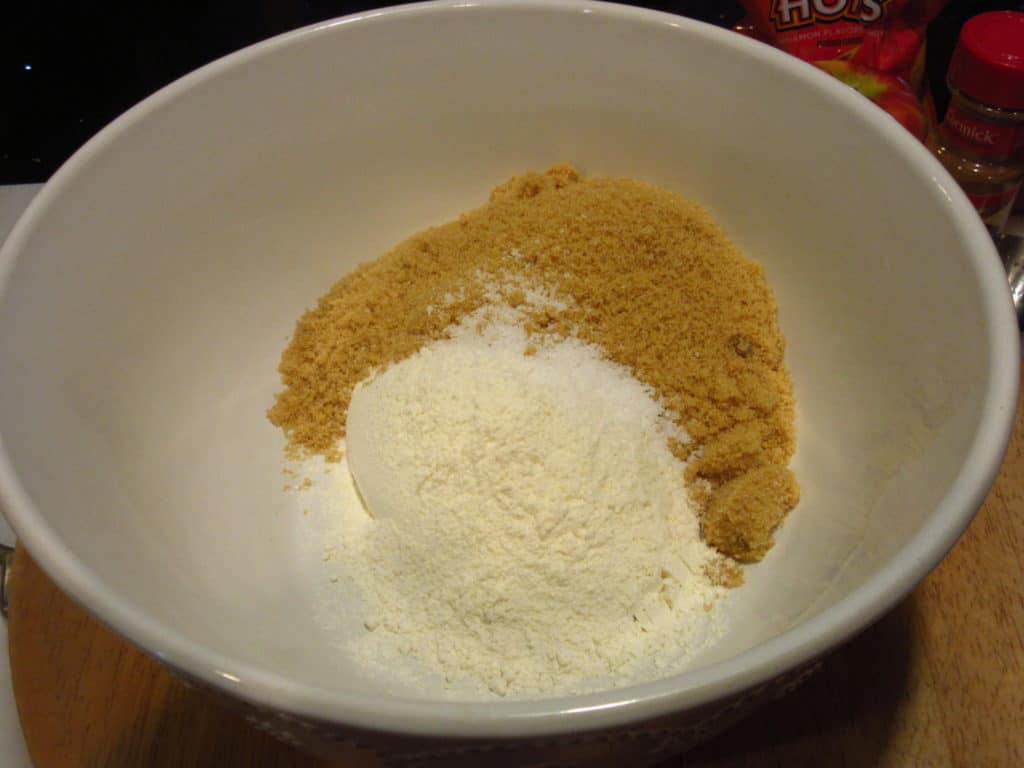 Dry ingredients in a white bowl.