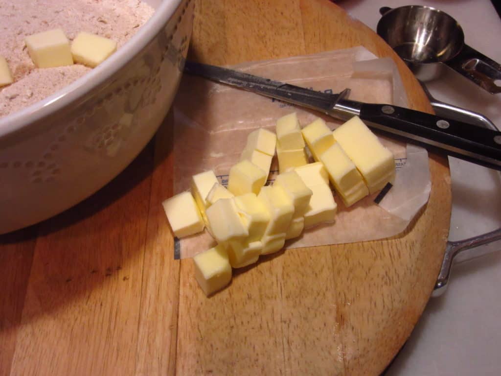 Butter diced into pieces.