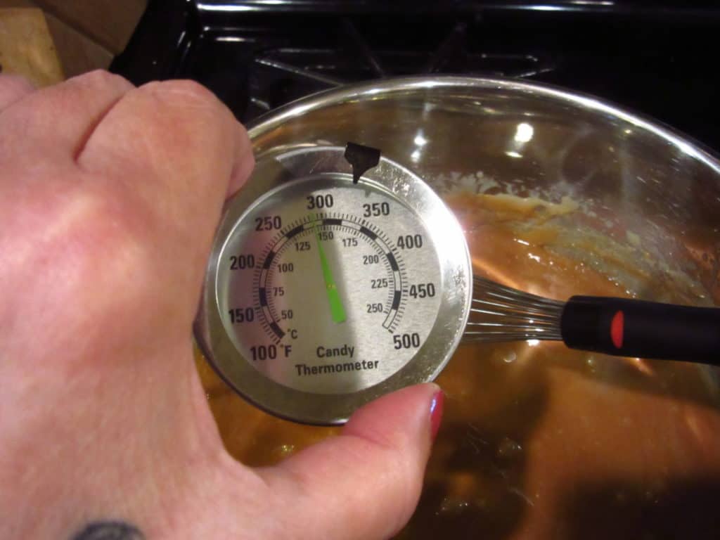 A candy thermometer at 300 degrees.