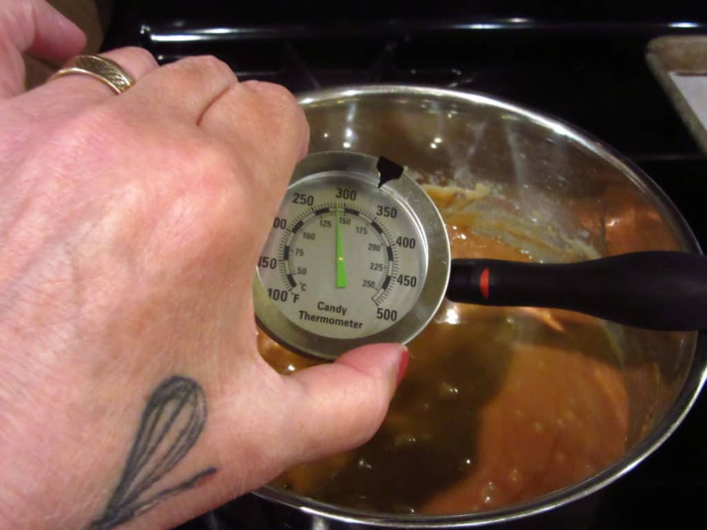 A candy thermometer at 350 degrees.