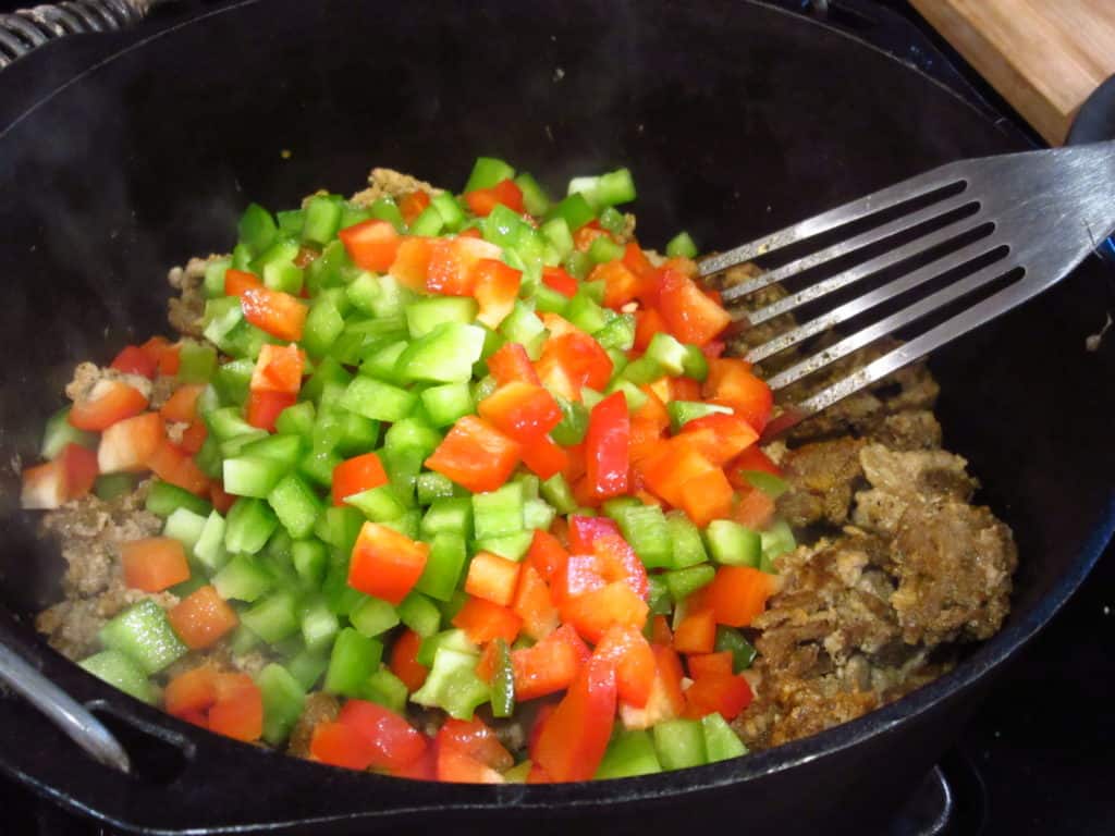 Ground turkey with bell peppers.