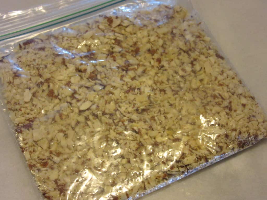 Chopped nuts in a plastic bag.