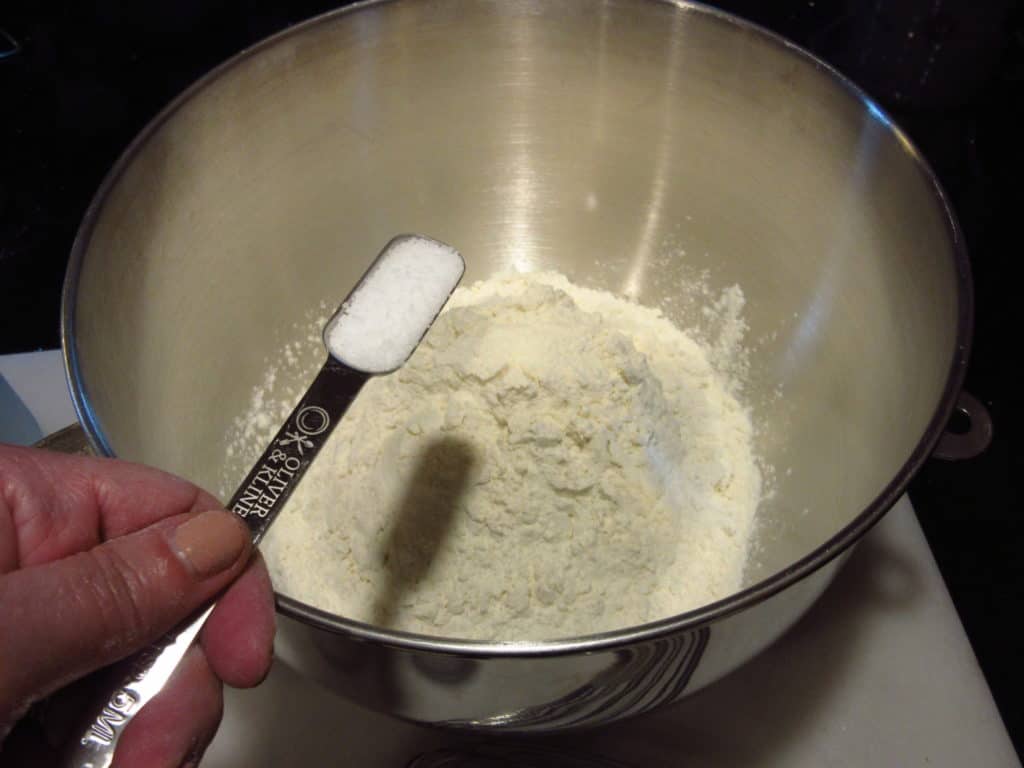 Flour and salt in a bowl.