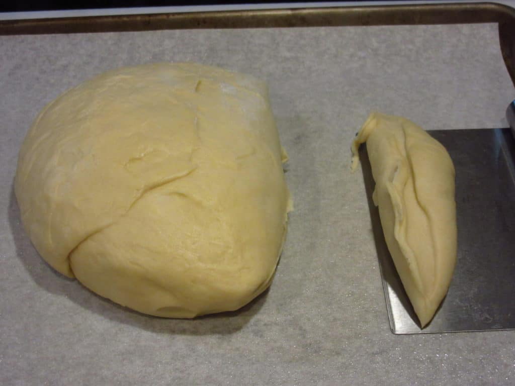 Dough being shaped.