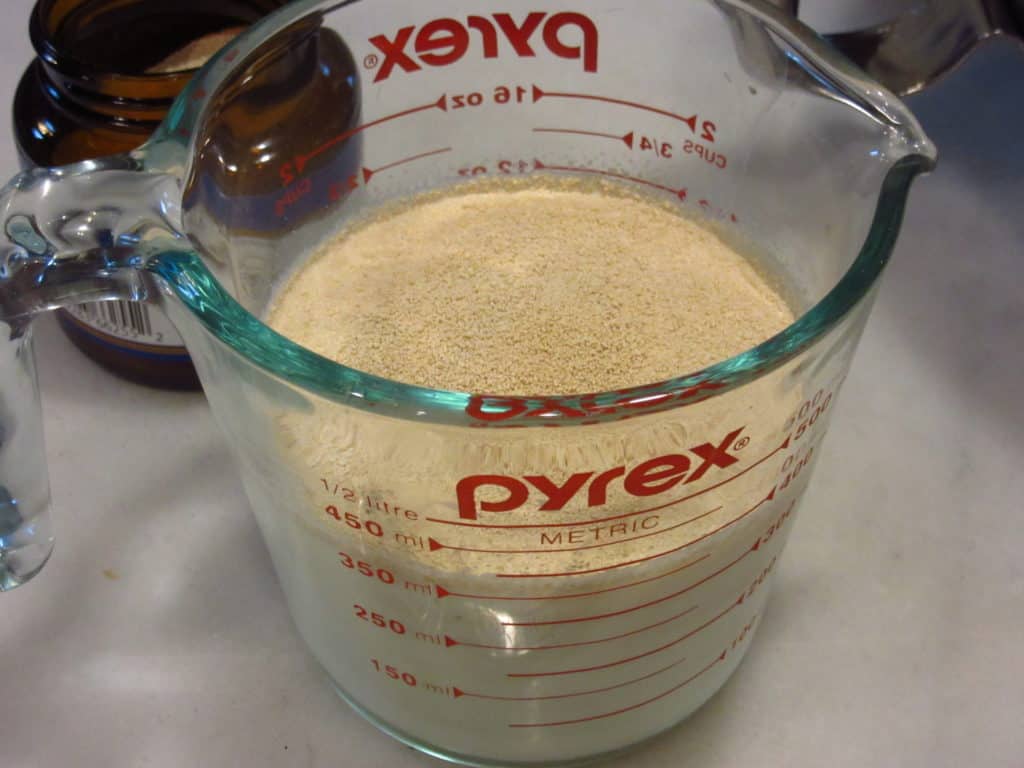 Foamy yeast in a measuring cup.
