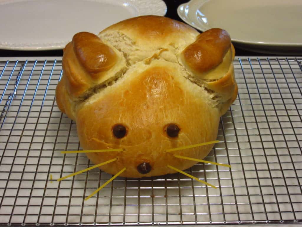 Bunny bread on a cooking rack.