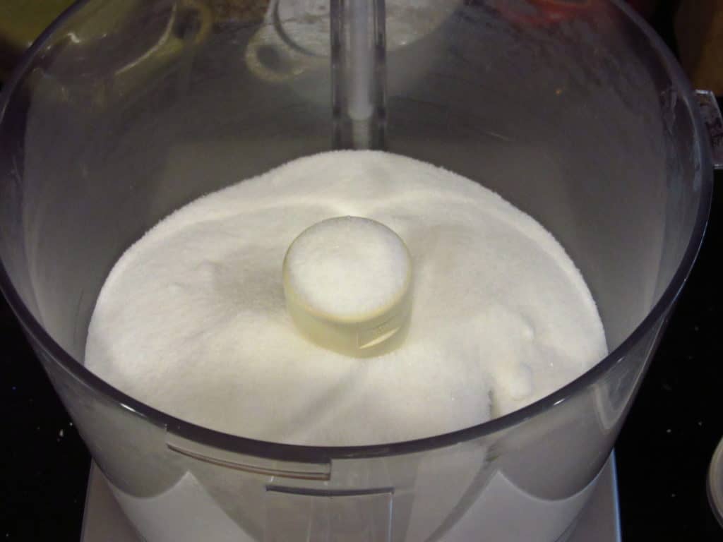 Granulated sugar in a food processor.