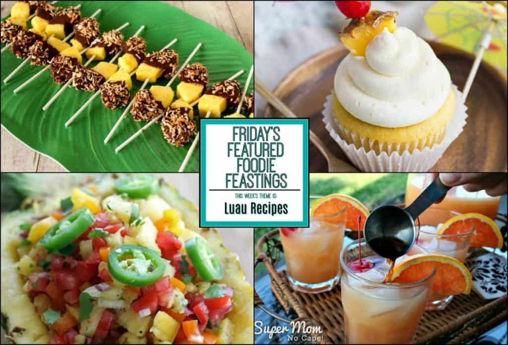 A four photo collage of luau recipes.