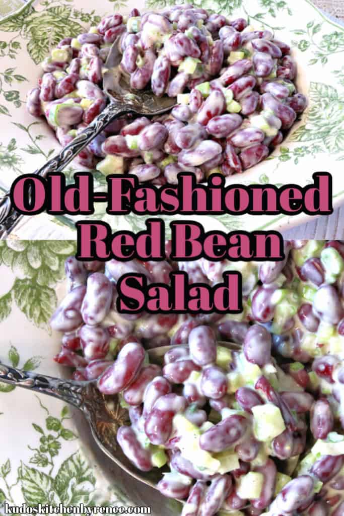A spoonful of Red Bean Salad from a serving bowl.