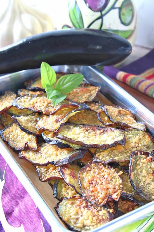 Baked Eggplant Chips with Basil and Parmesan Kudos Kitchen