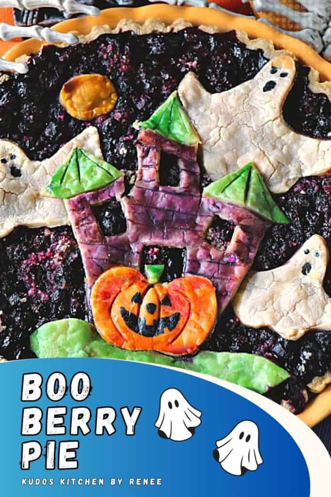 A Pinterest pin for Boo Berry Pie along with a title text.