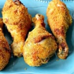 Freshly air fried chicken drumsticks.