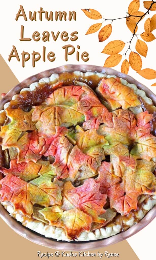 A Pinterest image for Autumn Leaves Apple Pie along with a title text.