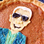 A vertical closeup offset image of a Joe Biden Vinegar Pie with painted crust.