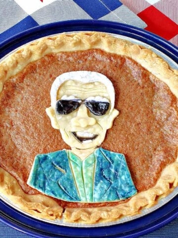 An overhead photo of Joe Biden Vinegar Pie on red, white, and blue napkins with stars.