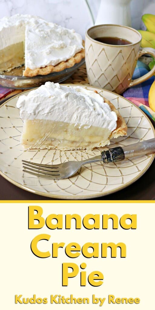 A Pinterest pin for Banana Cream Pie along with a title text.