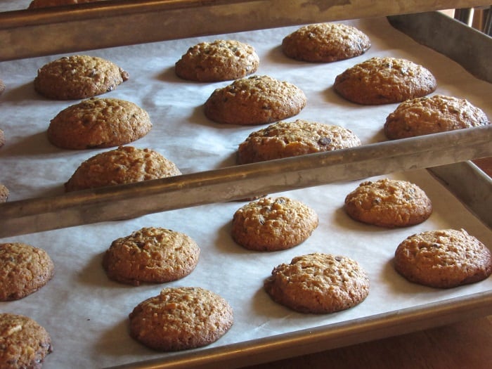 Baked Butterscotch Ritz Cookies on baking sheets.