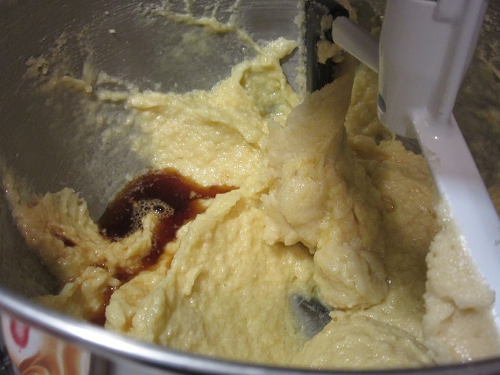 Vanilla extract added to a cookie dough batter.