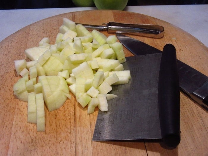 A chopped granny smith apple.