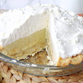 A whole Mom's Best Banana Cream Pie but with a slice taken out.