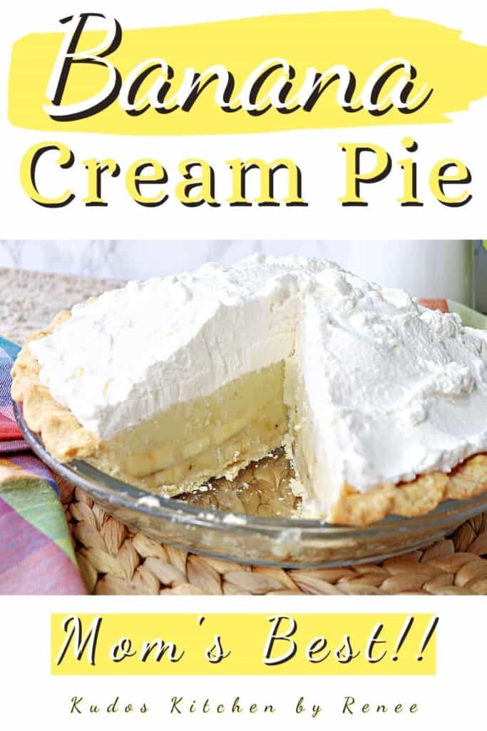 A Banana Cream Pie with a slice taken out.