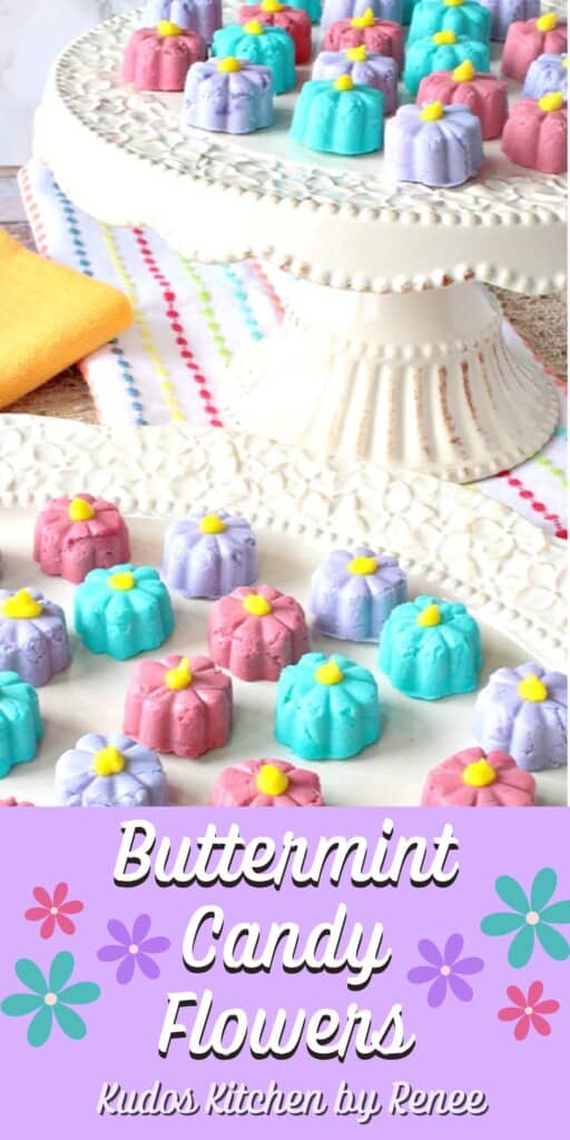 A Pinterest image for Buttermint Candy Flowers along with a title text.