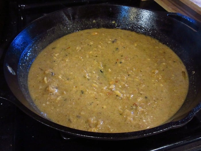 Sauce in a cast irong skillet.