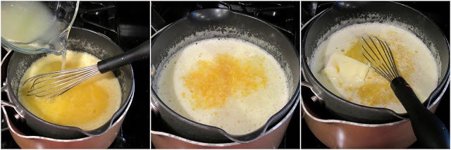 Three images of making and filling Lemon Meringue Tartlets.