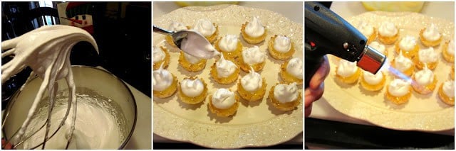 Three images of making Lemon Meringue Tartlets.