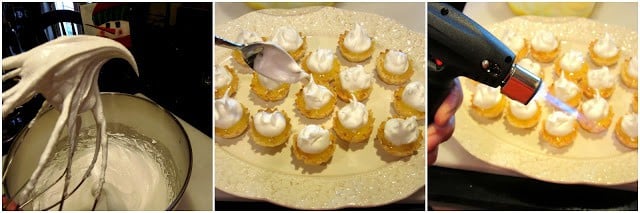 Three images of making Lemon Meringue Tartlets.