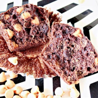 The inside of a Chocolate Zucchini Muffins with Peanut Butter