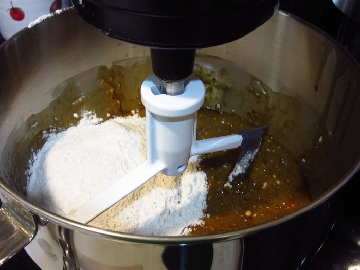 Flour in a mixing bowl.