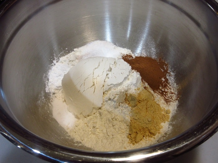 A bowl filled with dry ingredients.