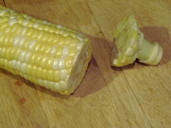 The end of a corn cob cut off.