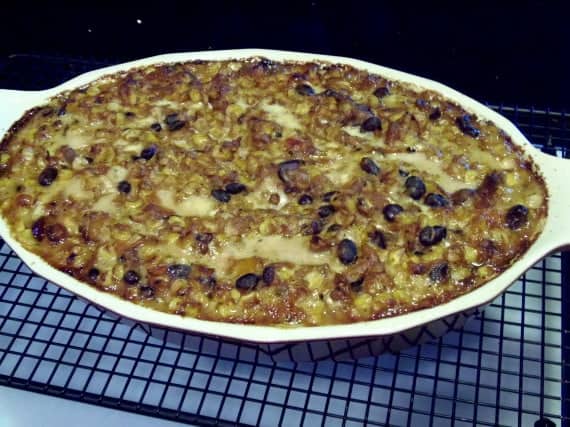 A Cheesy Corn and Bean Dip hot out of the oven.