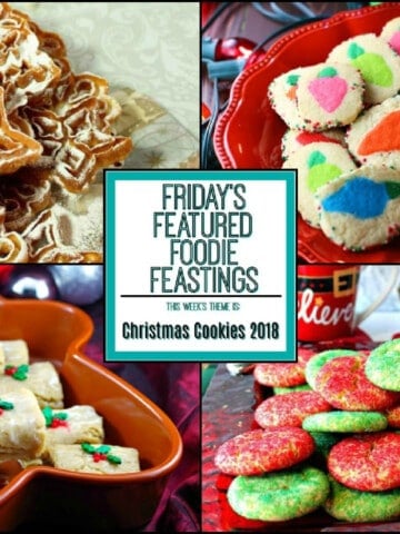 A four image collage of festive Christmas Cookies for a recipe roundup.