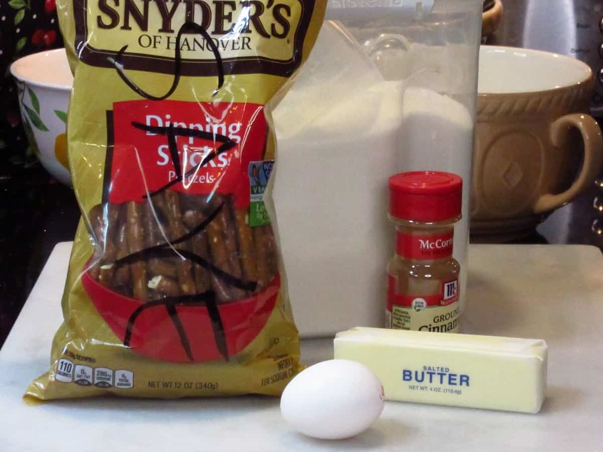 The ingredients to make Cinnamon Sugar Pretzel Sticks