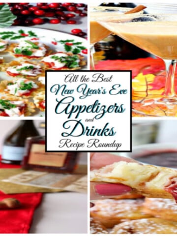 A four photo collage of New Year's Eve appetizers for a roundup.