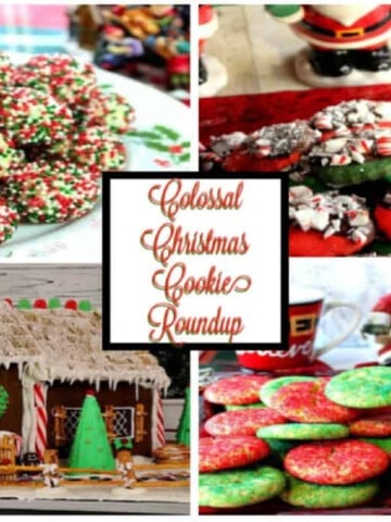 A four image collage of festive Christmas Cookies for a recipe roundup.