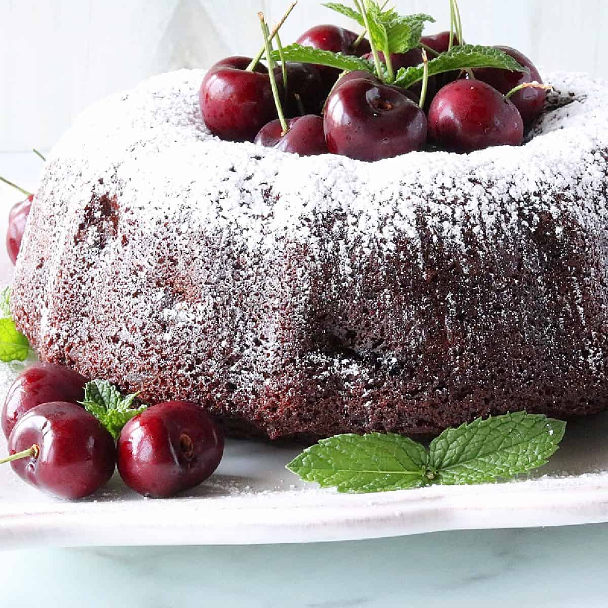 Amarena Cherry and Chocolate Marbled Heart Bundt Cake