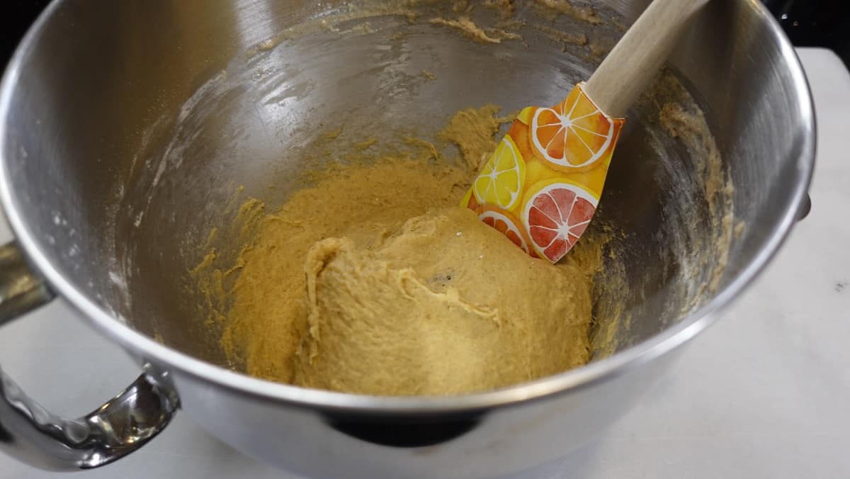 The completed stick dough for making yeast donuts with apple cider.