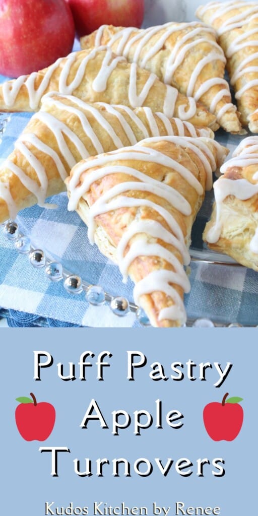 A glass plate filled with puff pastry apple turnovers.