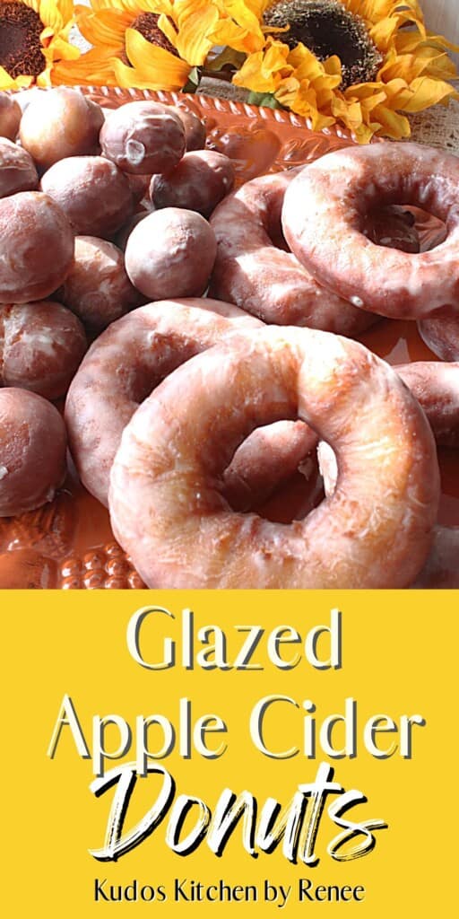A bunch of Glazed Apple Cider Donuts on an orange platter.