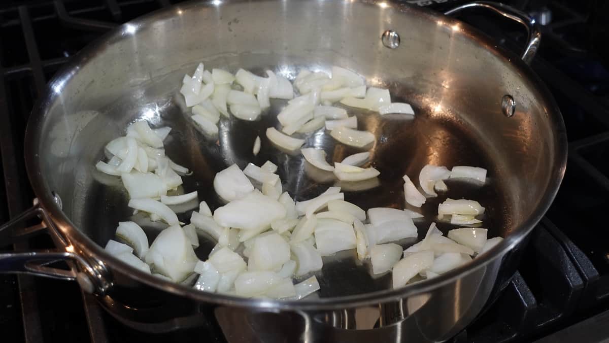Chopped onion in a large skillet.