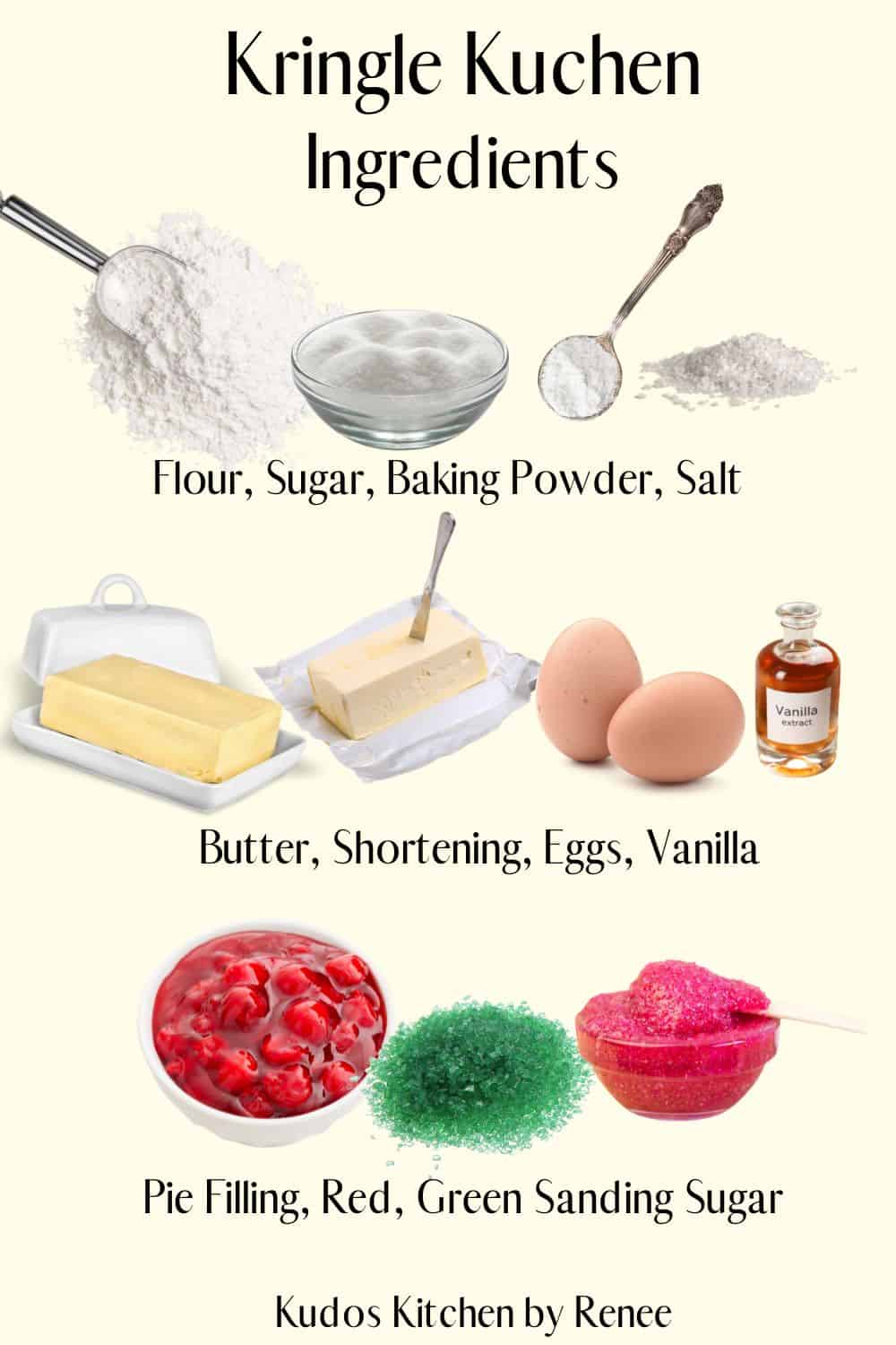 Visual ingredient list for how to make Kringle Kuchen.
