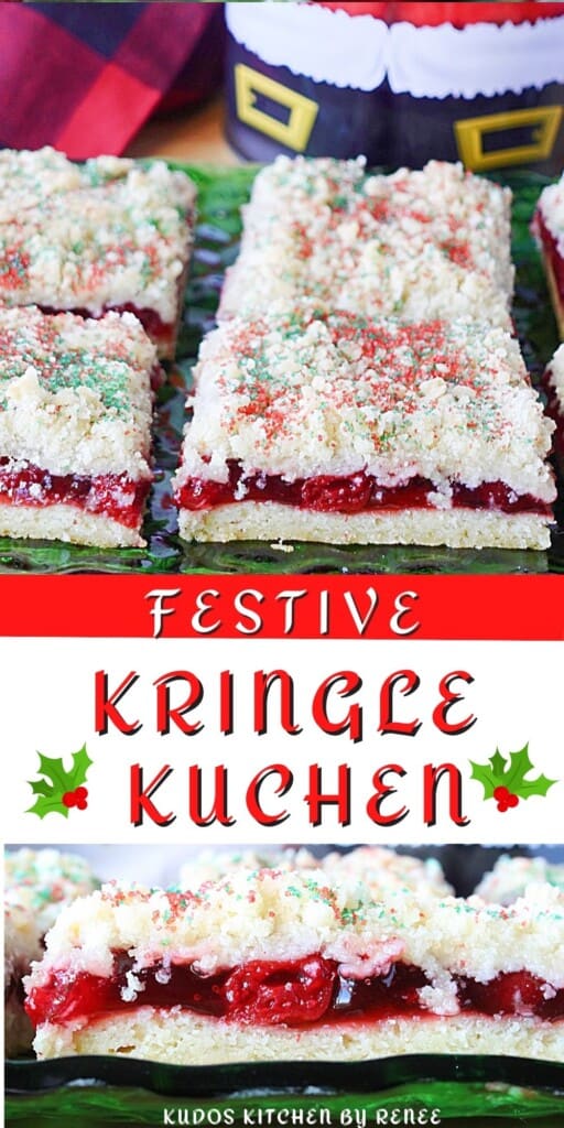 Two images in a collage of Kringle Kuchen for Pinterest.