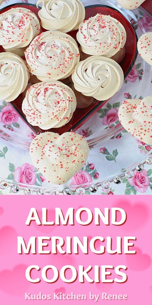 A Pinterest image with a title text for Almond Meringue Cookies.